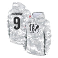 Fenge C.Bengals #9 Joe Burrow Player Arctic Camo Salute to Service Pullover Hoodie Limited Stitched Jerseys