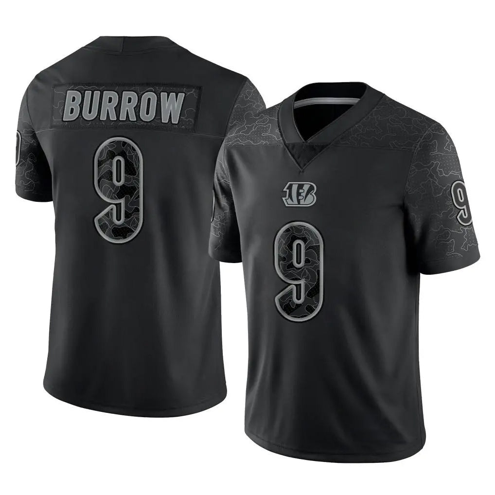 Fenge C.Bengals #9 Joe Burrow Player Black Reflective Limited Game Stitched Jerseys