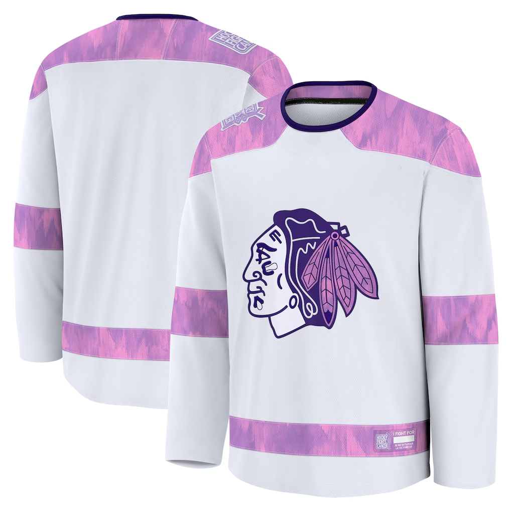 Fenge C.Blackhawks White 2024 Hockey Fights Cancer Practice Jerseys