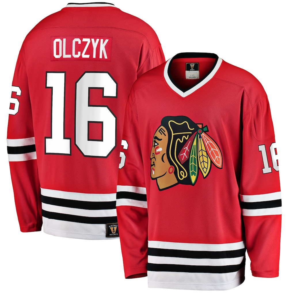 Fenge C.Blackhawks #16 Eddie Olczyk Red Premier Breakaway Retired Player Jerseys