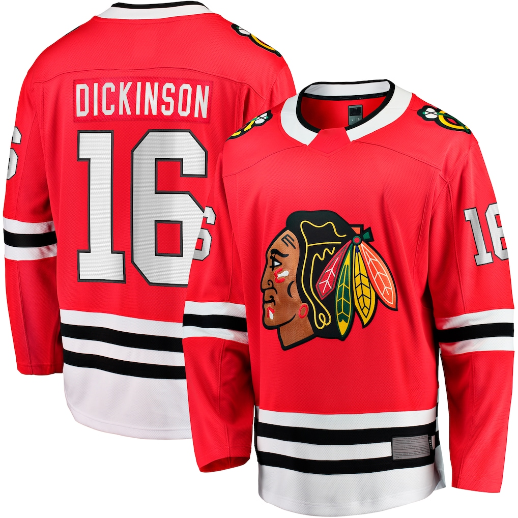 Fenge C.Blackhawks #16 Jason Dickinson Red Home Breakaway Jerseys