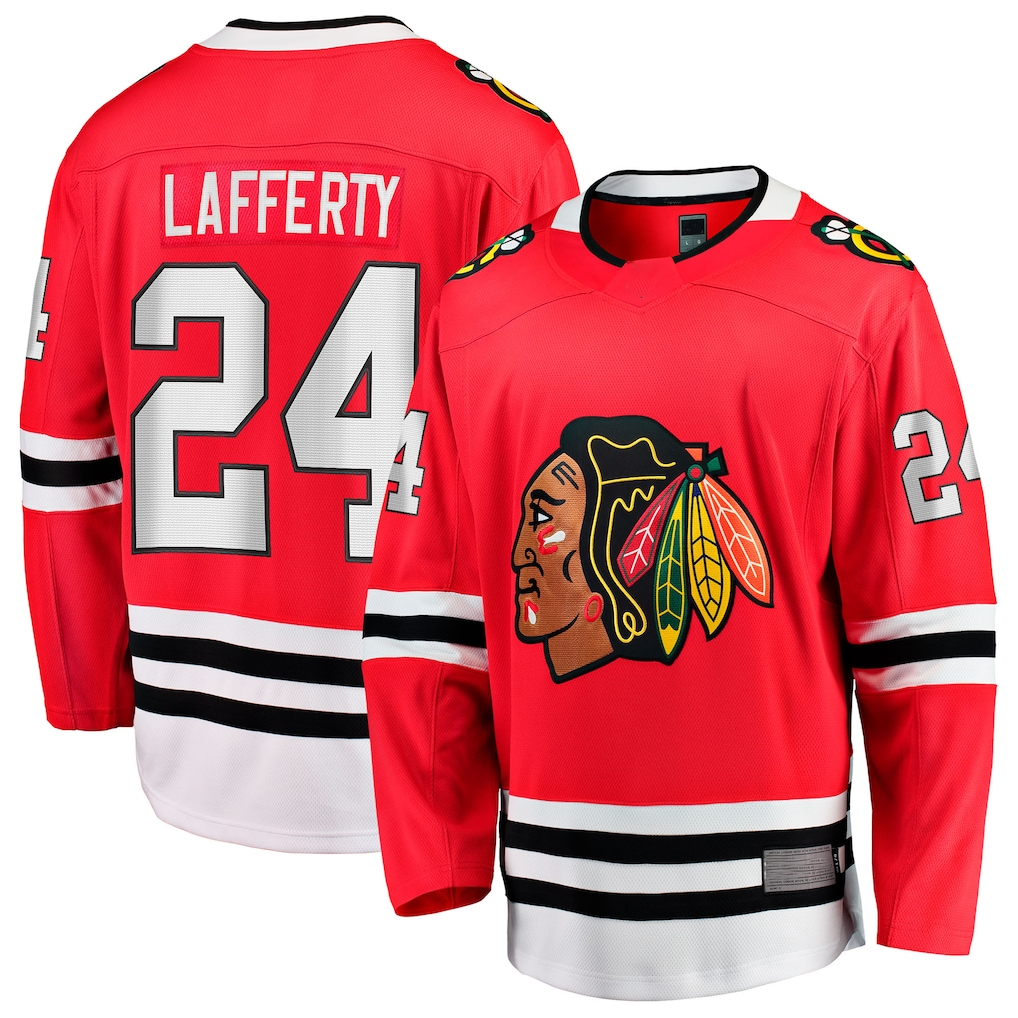 Fenge C.Blackhawks #24 Sam Lafferty Red Home Breakaway Jerseys