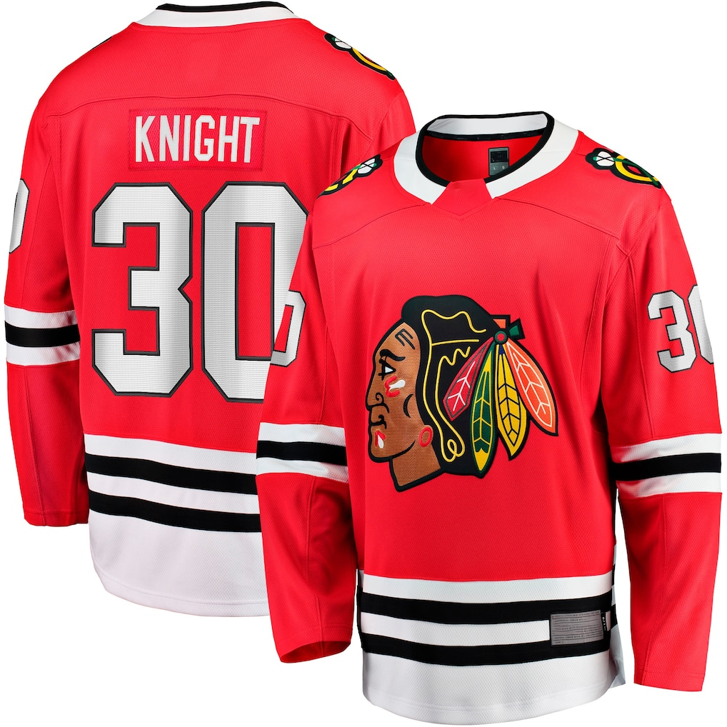 Fenge C.Blackhawks #30 Spencer Knight Red Home Breakaway Jerseys
