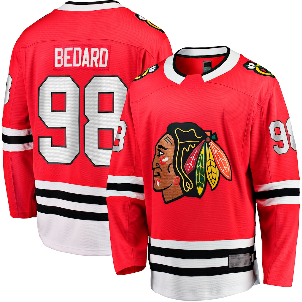 Fenge C.Blackhawks #98 Connor Bedard Red Home Breakaway Player Jerseys