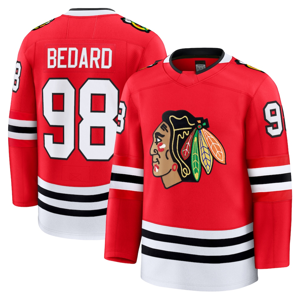 Fenge C.Blackhawks #98 Connor Bedard Red Home Premium Jerseys