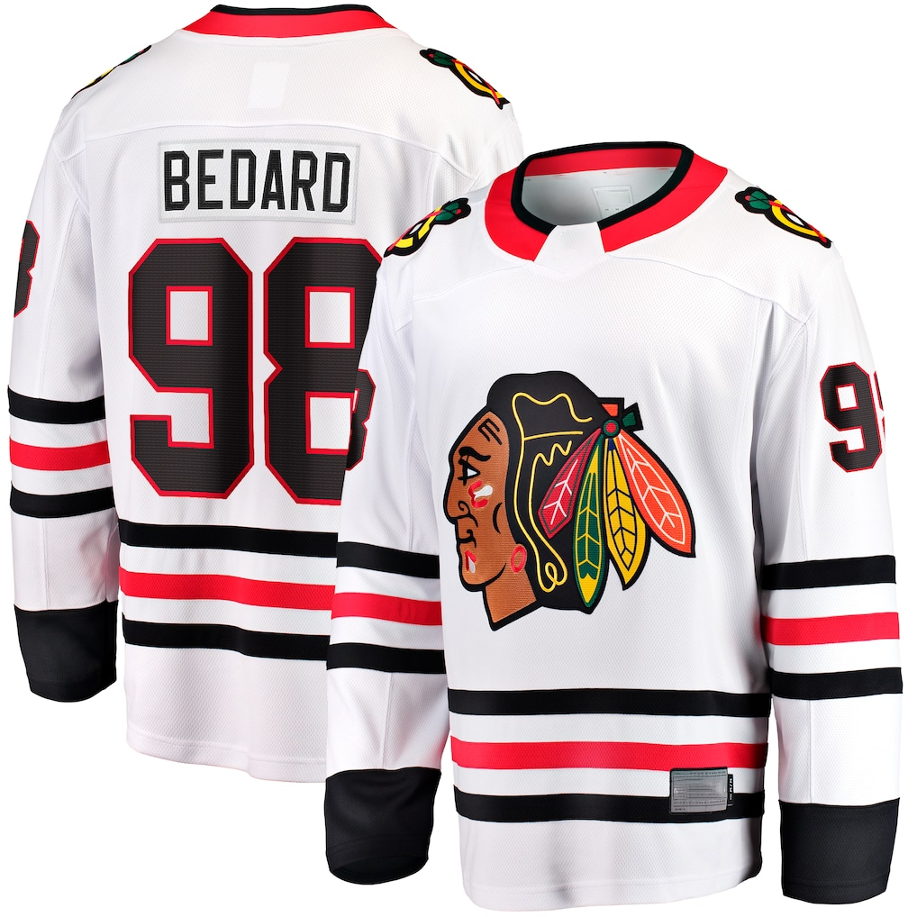 Fenge C.Blackhawks #98 Connor Bedard White Away Breakaway Player Jerseys