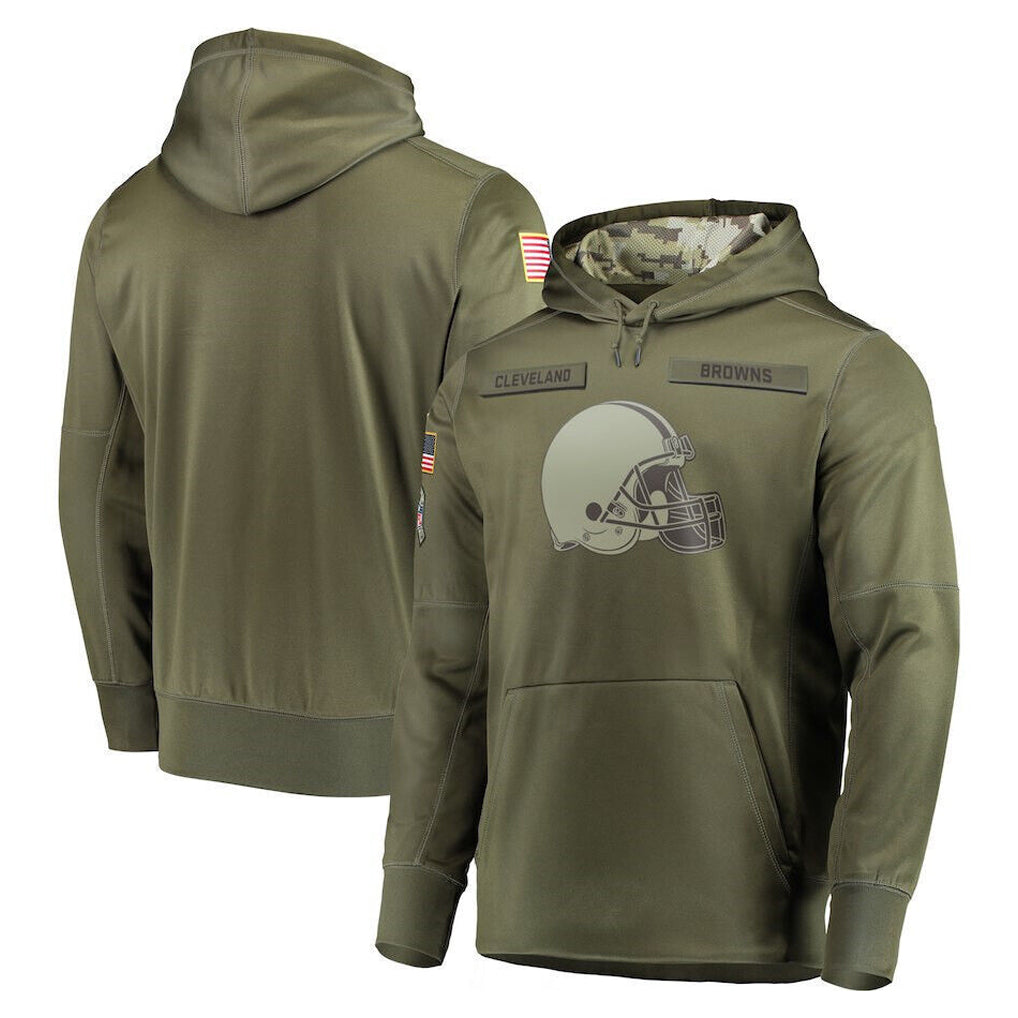 Fenge C.Browns Olive Salute to Service Pullover Hoodies Home Game Blank Player Stitched Jerseys
