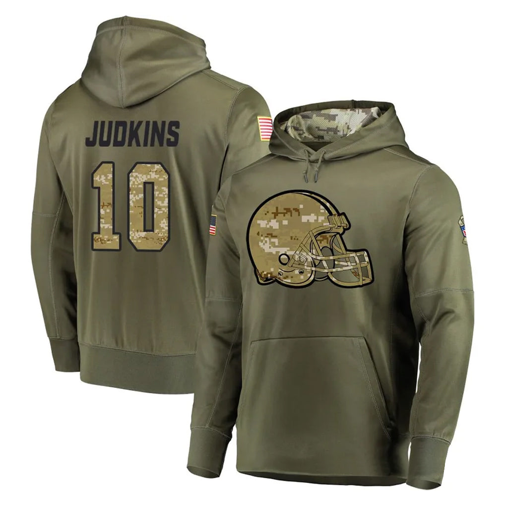 Fenge C.Browns #10 Quinshon Judkins Player Olive Salute to Service Pullover Hoodies Home Game Stitched Jerseys