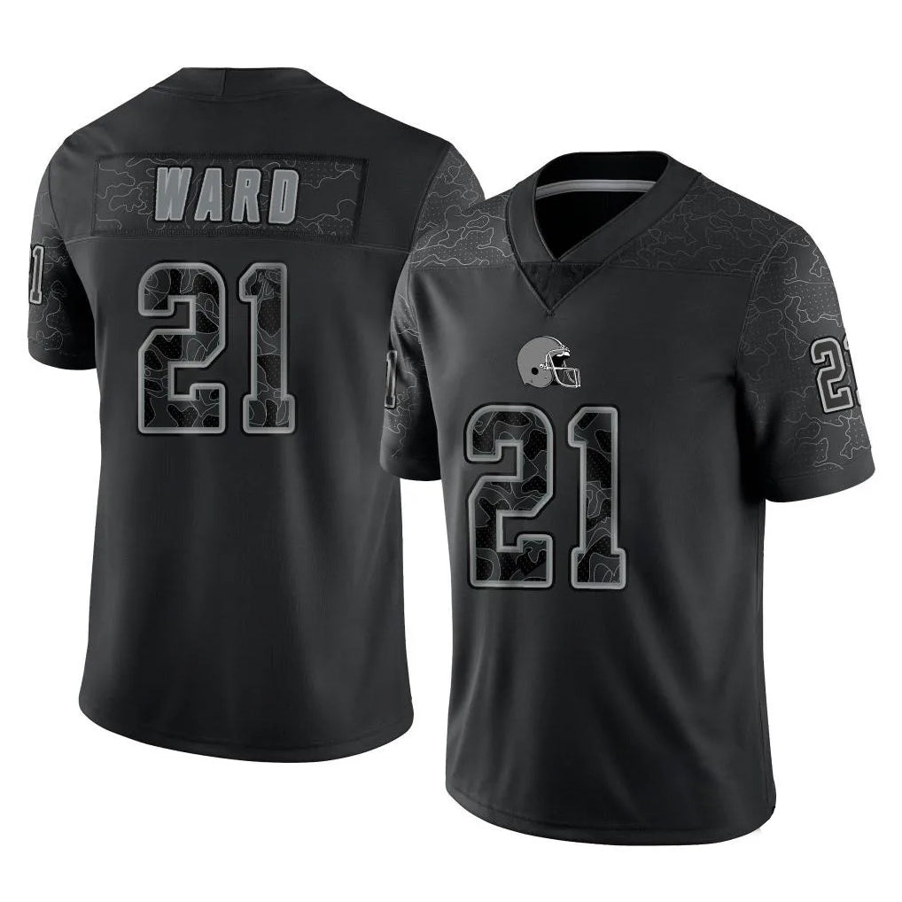 Fenge C.Browns #21 Denzel Ward Player Black RFLCTV Limited Football Jerseys