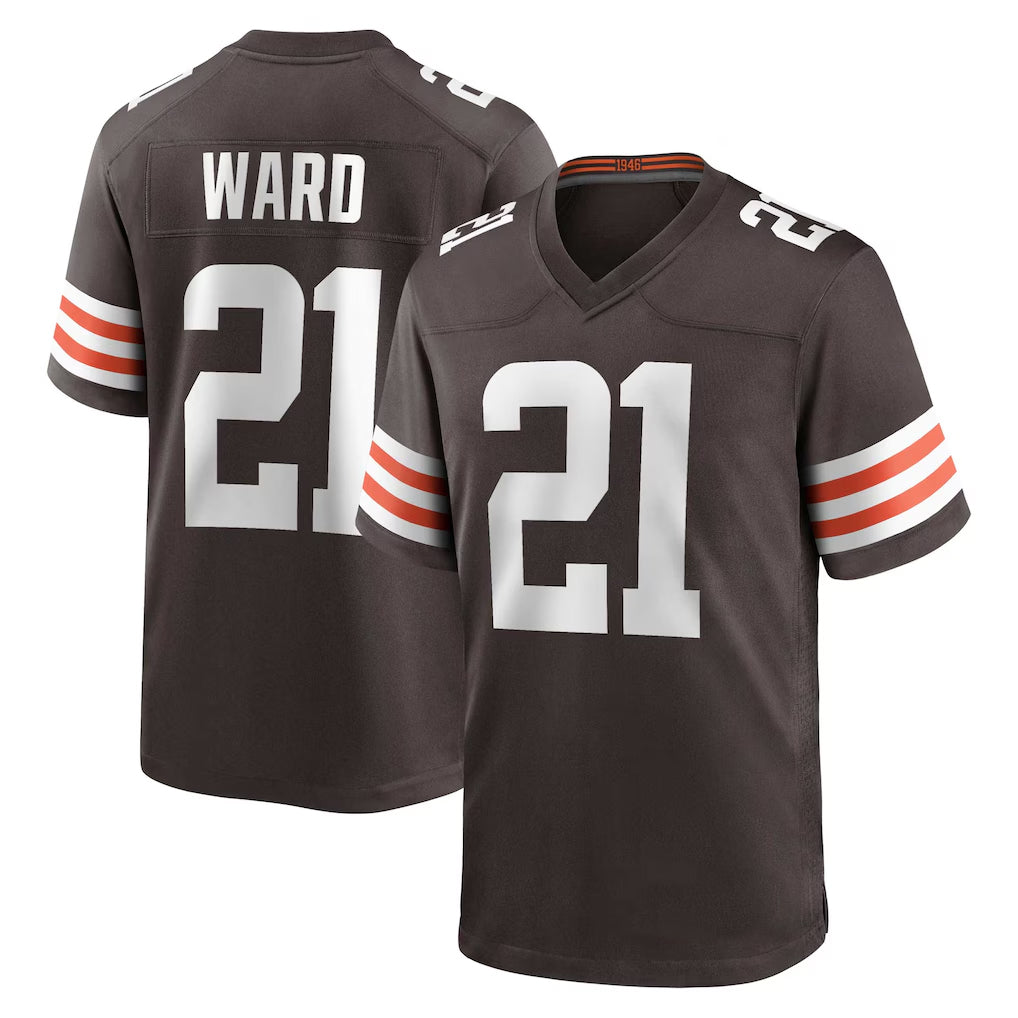 Fenge C.Browns #21 Denzel Ward Player Brown Home Game Football Jerseys