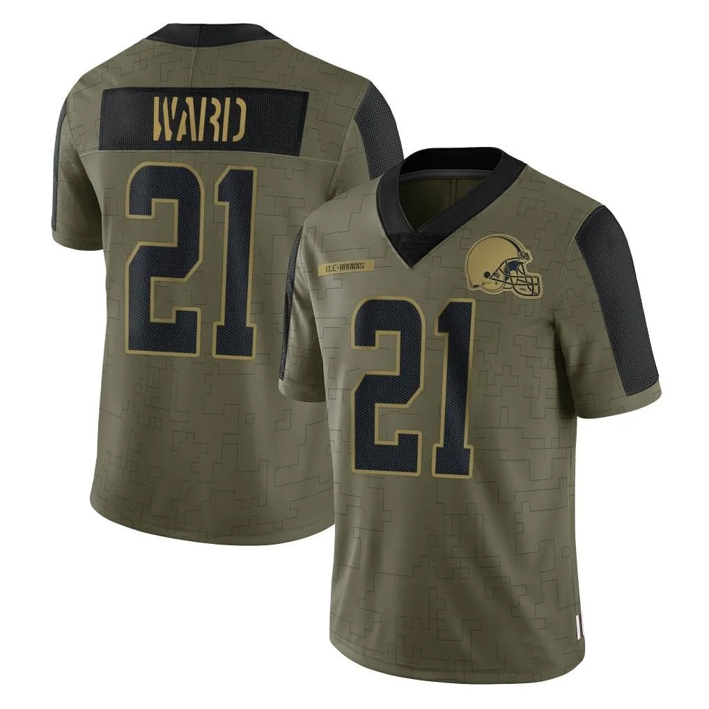 Fenge C.Browns #21 Denzel Ward Player Salute To Service Limited Olive Football Jerseys