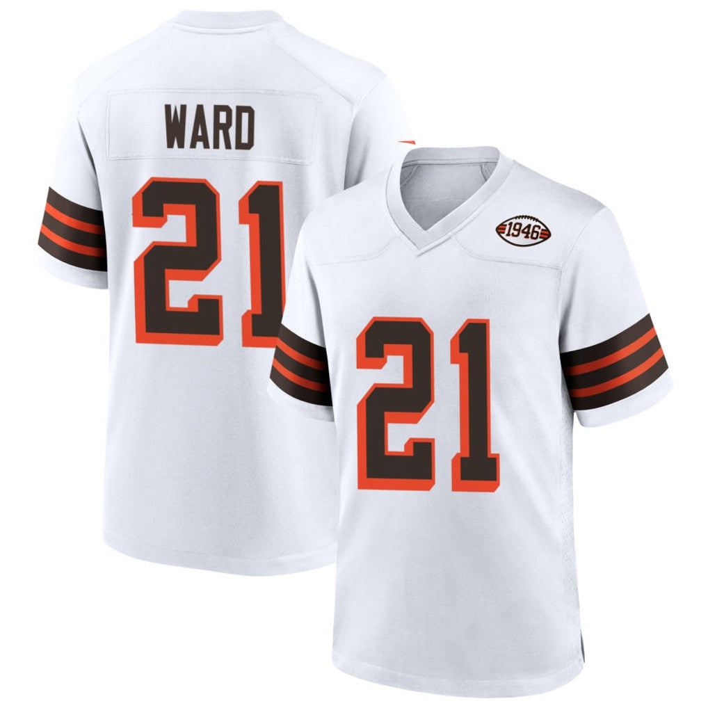 Fenge C.Browns #21 Denzel Ward Player White 1946 Collection Alternate Football Jerseys