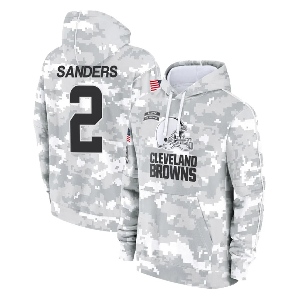 Fenge C.Browns #2 Shedeur Sanders Player Arctic Camo Salute to Service Hoodies Limited Game Stitched Jerseys