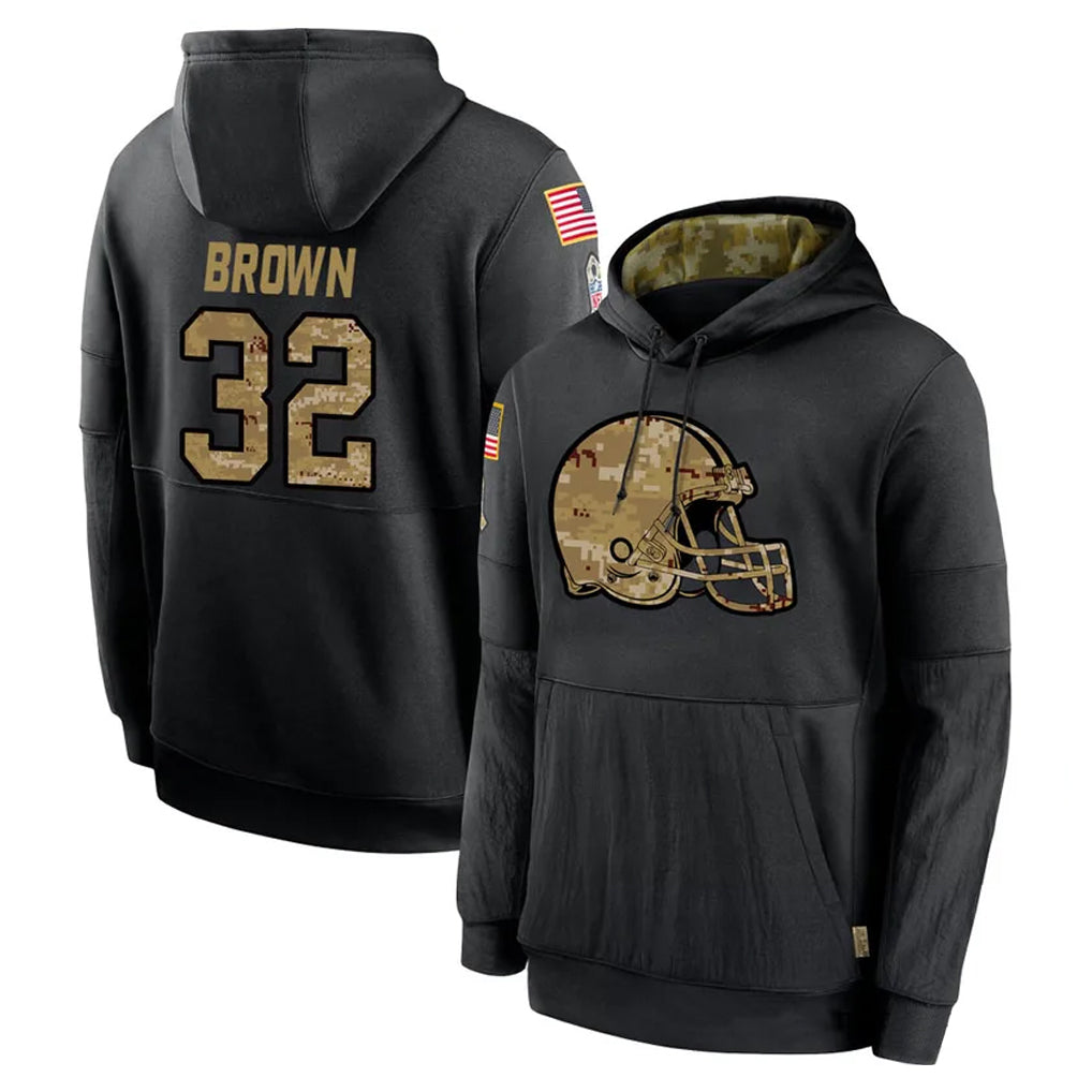 Fenge C.Browns #32 Jim Brown Player Black Salute to Service Pullover Hoodies Limited Stitched Jerseys