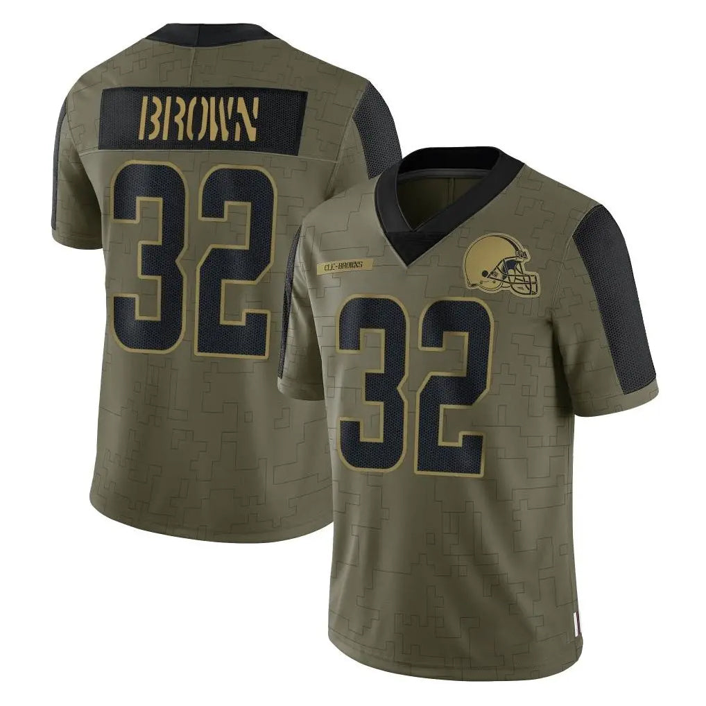 Fenge C.Browns #32 Jim Brown Player Olive Salute to Service Limited Home Game Stitched Jerseys