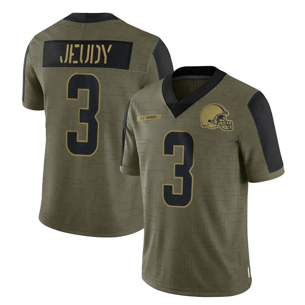 Fenge C.Browns #3 Jerry Jeudy Player Olive Salute to Service Limited Home Game Stitched Jerseys