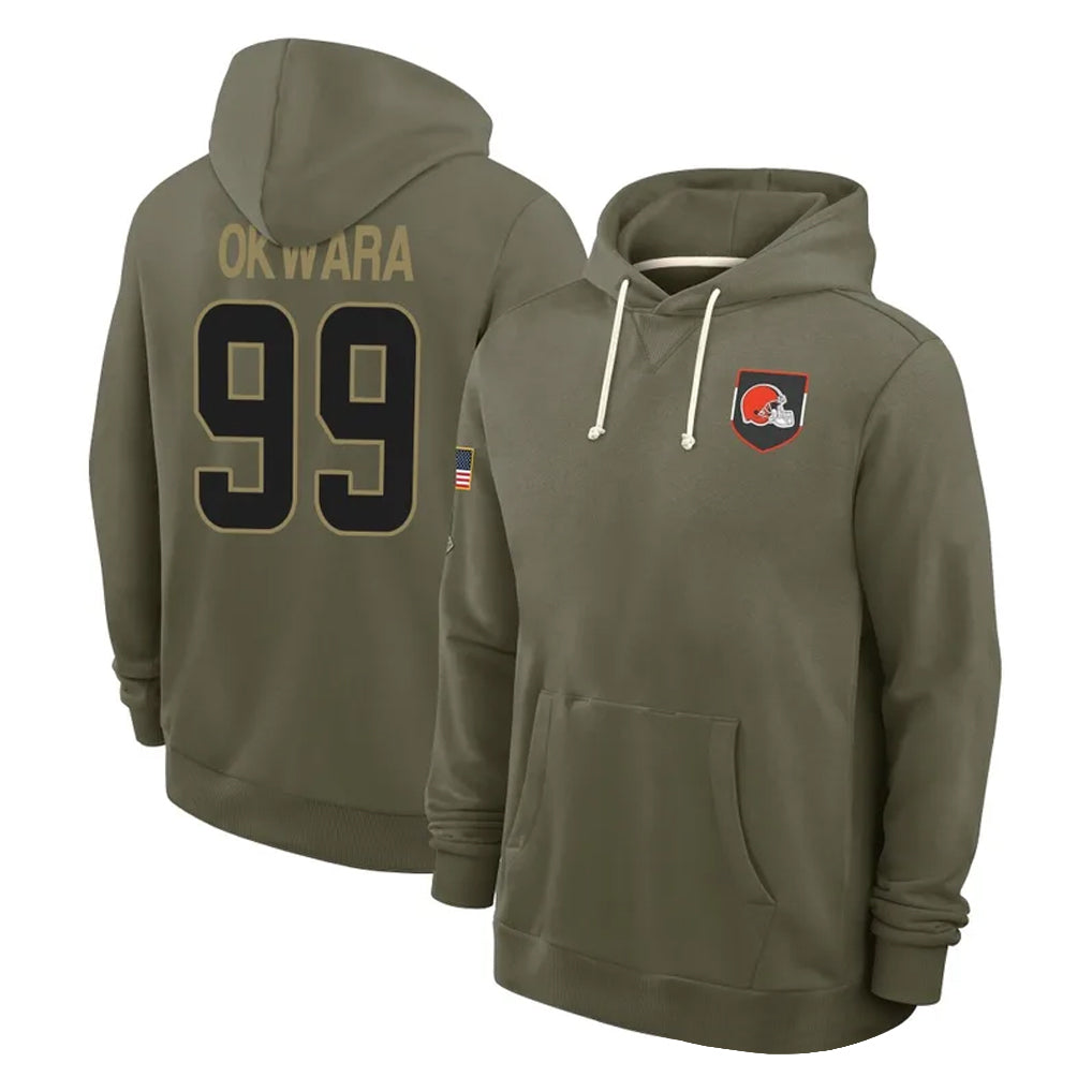 Fenge C.Browns #99 Julian Okwara Player Olive Salute to Service Pullover Hoodies Limited Stitched Jerseys