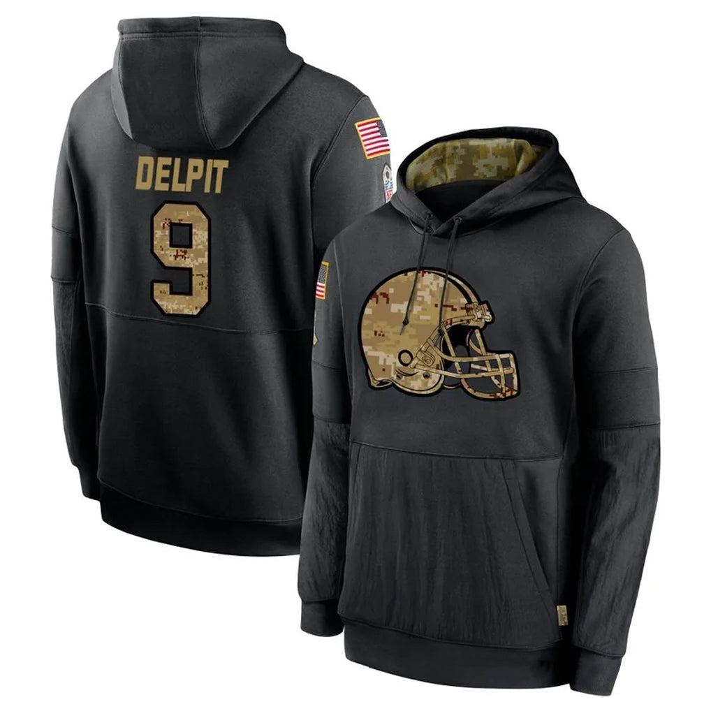 Fenge C.Browns #9 Grant Delpit Player Black Salute to Service Pullover Hoodies Limited Stitched Jerseys