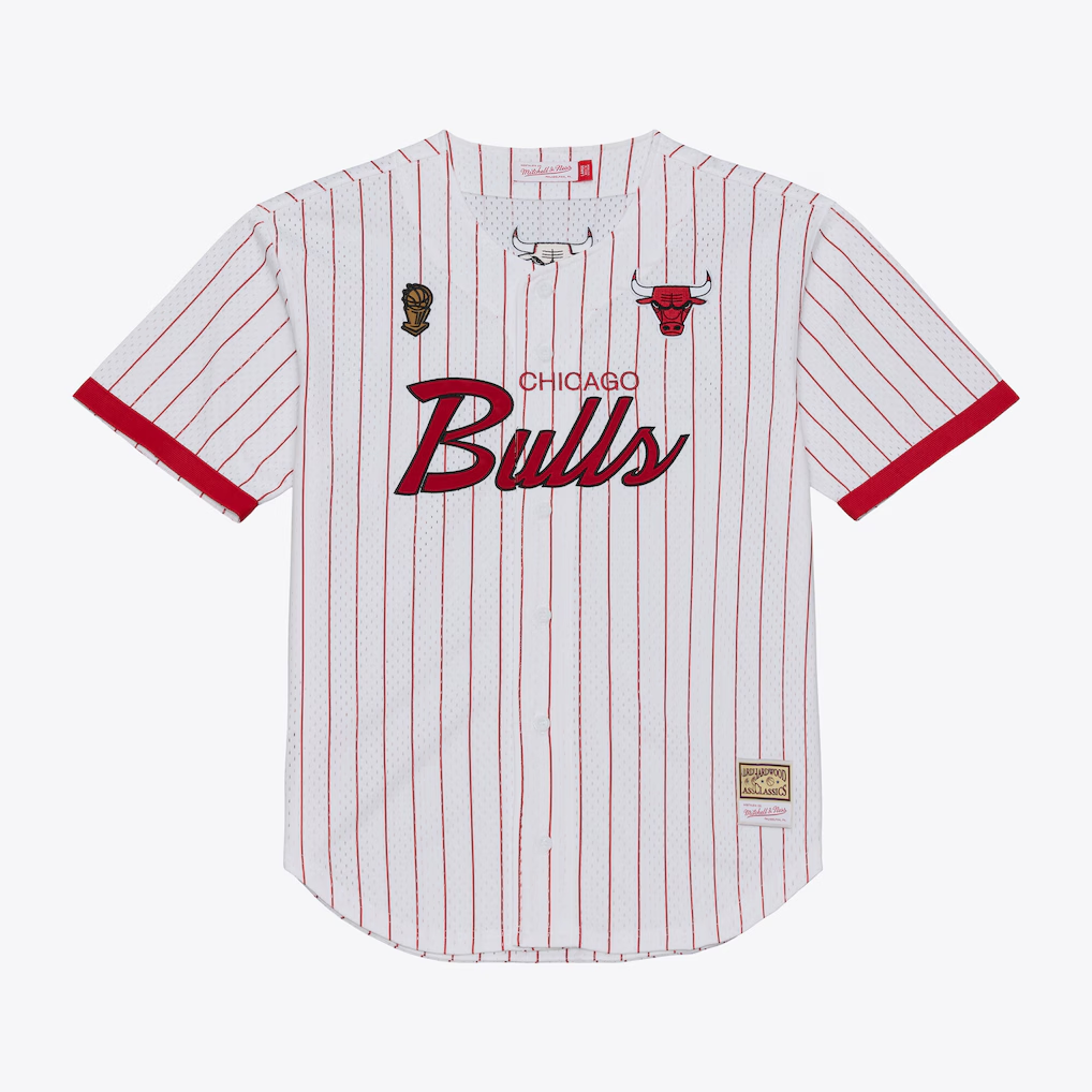 Fenge C.Bulls Mitchell & Ness White Head Coach Pinstripe Mesh Full-Button Baseball Jerseys