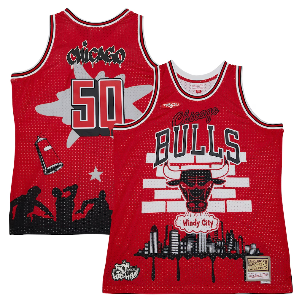 Fenge C.Bulls Mitchell & Ness x Tats Cru Red Hardwood Classics Fashion Jerseys