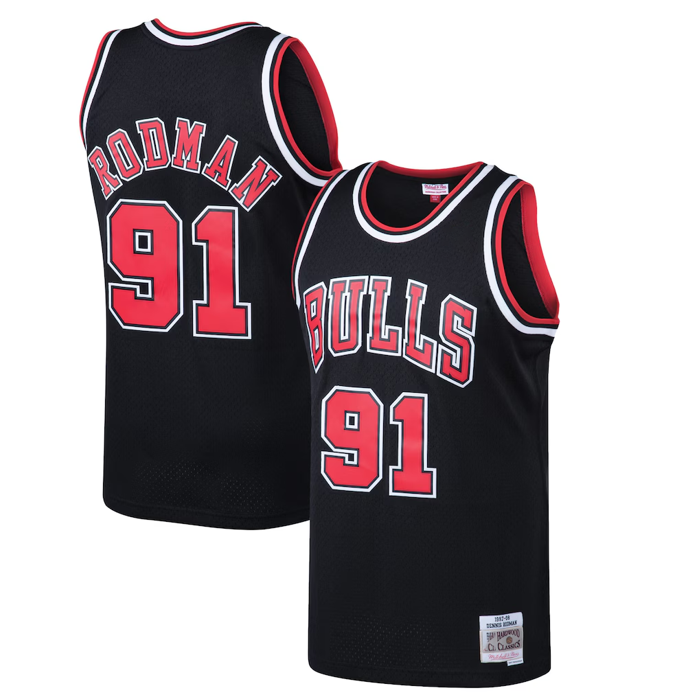 Fenge C.Bulls #91 Dennis Rodman Mitchell & Ness Black 199798 Hardwood Classics Swingman Jerseys