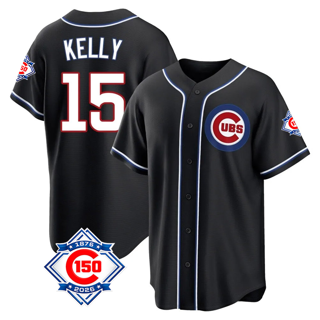 Fenge C.Cubs #15 Carson Kelly Player Black Fashion Out 150th Anniversary Game Stitched Jerseys