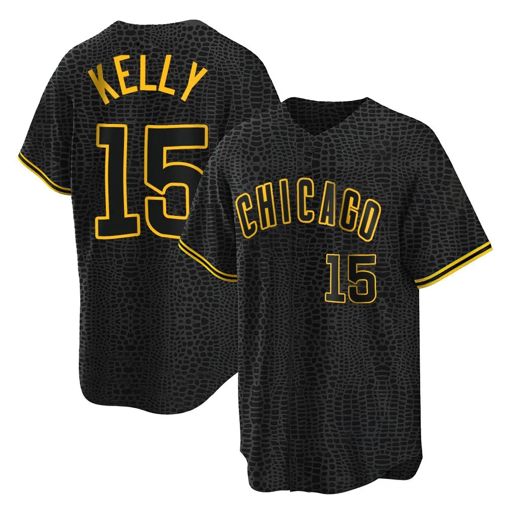Fenge C.Cubs #15 Carson Kelly Player Black Snake Skin City Game Stitched Jerseys