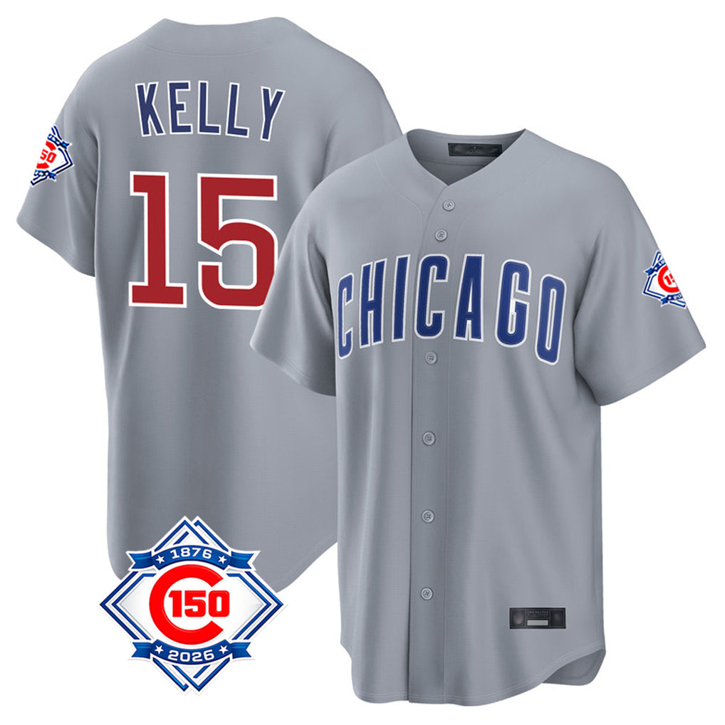 Fenge C.Cubs #15 Carson Kelly Player Gray 150th Anniversary Home Game Stitched Jerseys
