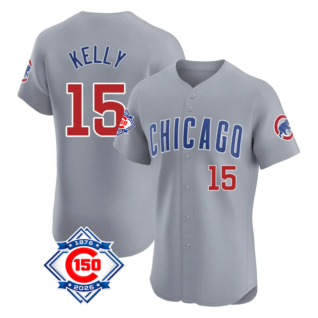 Fenge C.Cubs #15 Carson Kelly Player Gray Road 150th Anniversary Limited Elite Home Stitched Jerseys