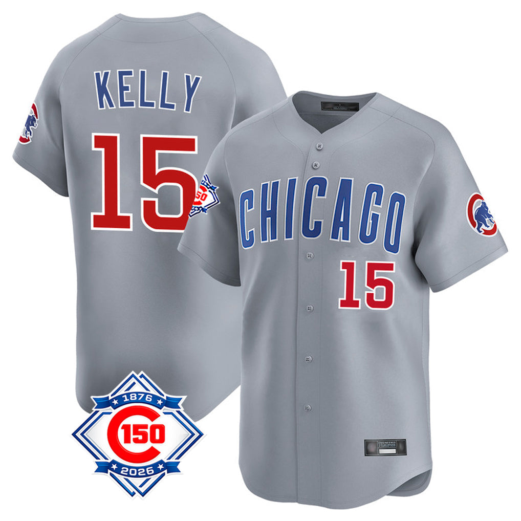 Fenge C.Cubs #15 Carson Kelly Player Gray Road 150th Anniversary Limited Home Stitched Jerseys
