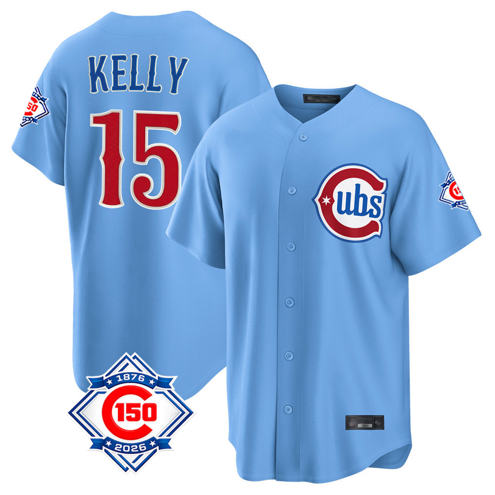 Fenge C.Cubs #15 Carson Kelly Player Light Blue 150th Anniversary Home Game Stitched Jerseys