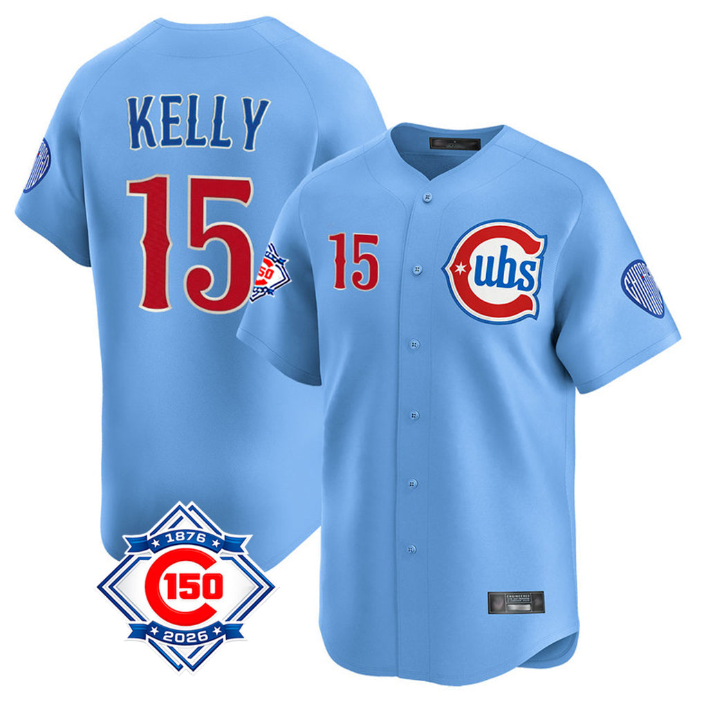 Fenge C.Cubs #15 Carson Kelly Player Light Blue 150th Anniversary Limited Home Stitched Jerseys