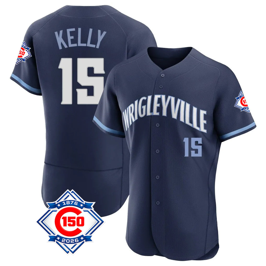 Fenge C.Cubs #15 Carson Kelly Player Navy City Connect 150th Anniversary Limited Elite Home Stitched Jerseys