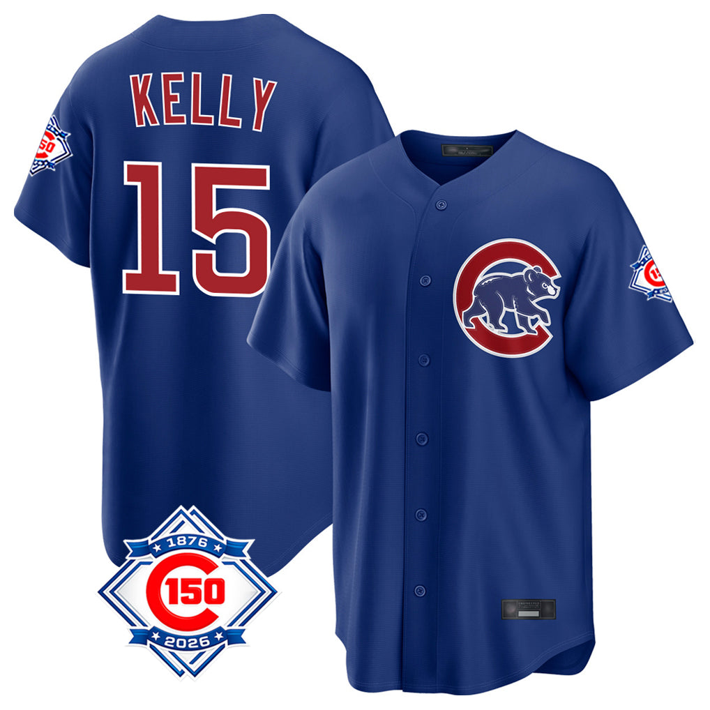 Fenge C.Cubs #15 Carson Kelly Player Royal 150th Anniversary Home Game Stitched Jerseys
