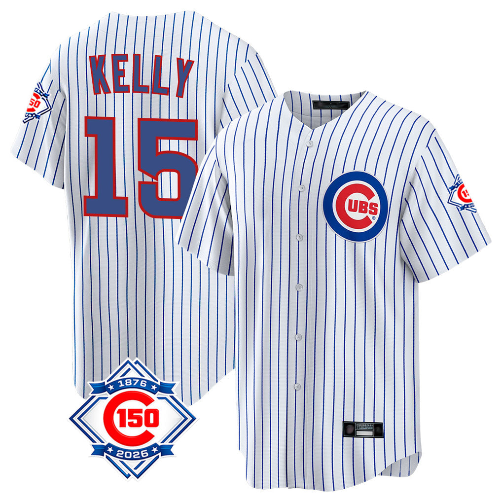 Fenge C.Cubs #15 Carson Kelly Player White 150th Anniversary Home Game Stitched Jerseys