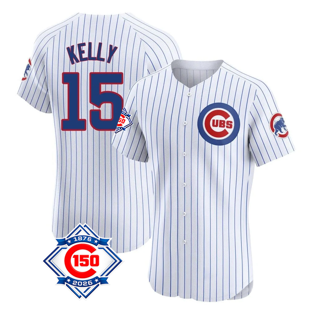 Fenge C.Cubs #15 Carson Kelly Player White 150th Anniversary Limited Elite Home Game Stitched Jerseys