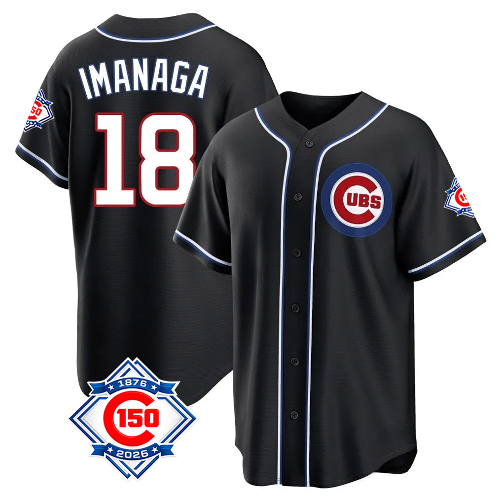 Fenge C.Cubs #18 Shota Imanaga Player Black Fashion Out 150th Anniversary Game Stitched Jerseys