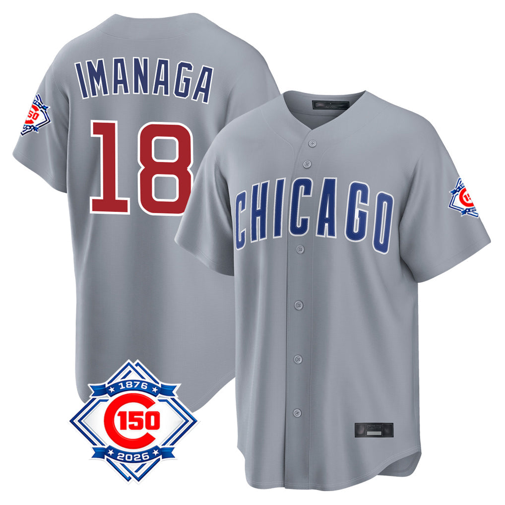 Fenge C.Cubs #18 Shota Imanaga Player Gray 150th Anniversary Home Game Stitched Jerseys