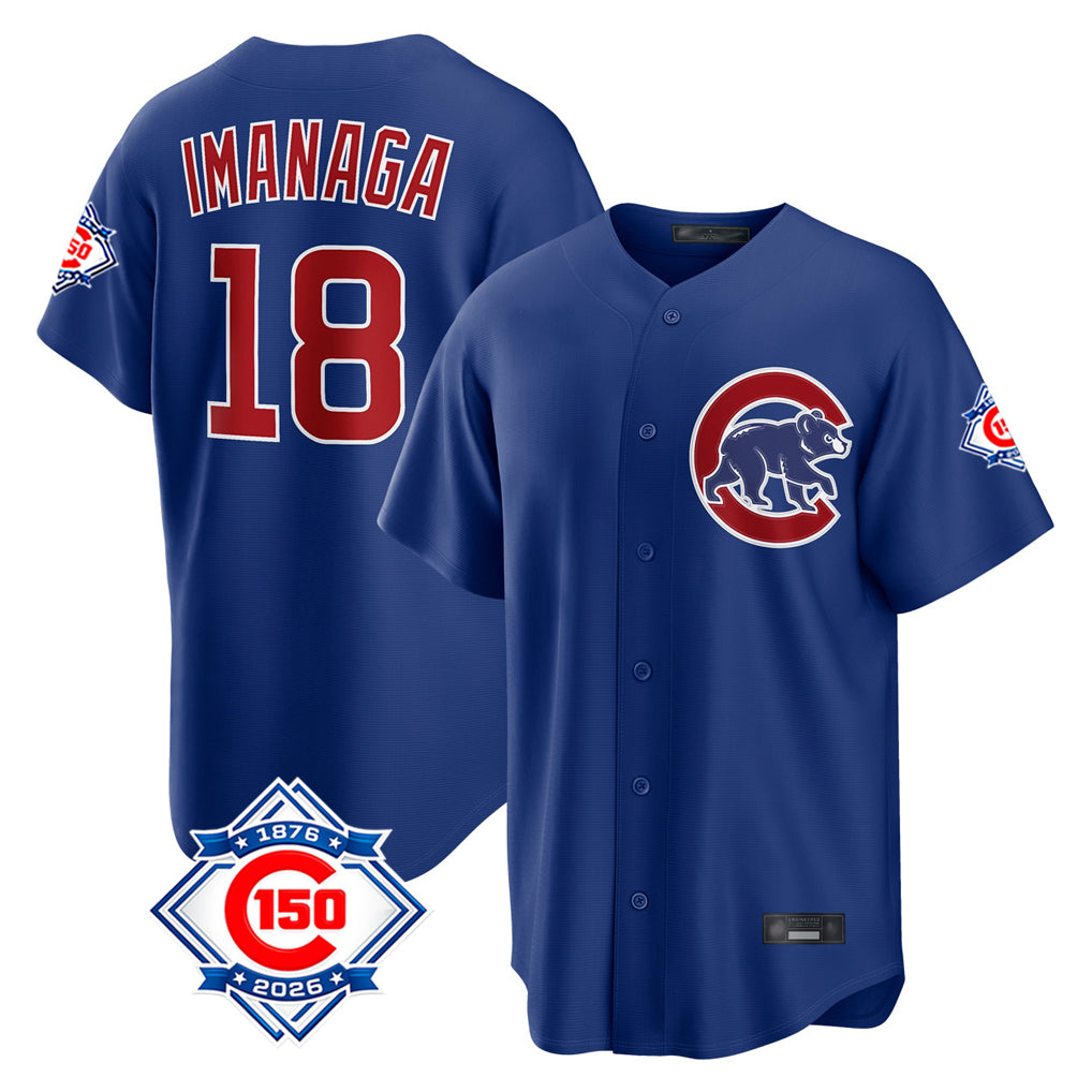 Fenge C.Cubs #18 Shota Imanaga Player Royal 150th Anniversary Home Game Stitched Jerseys