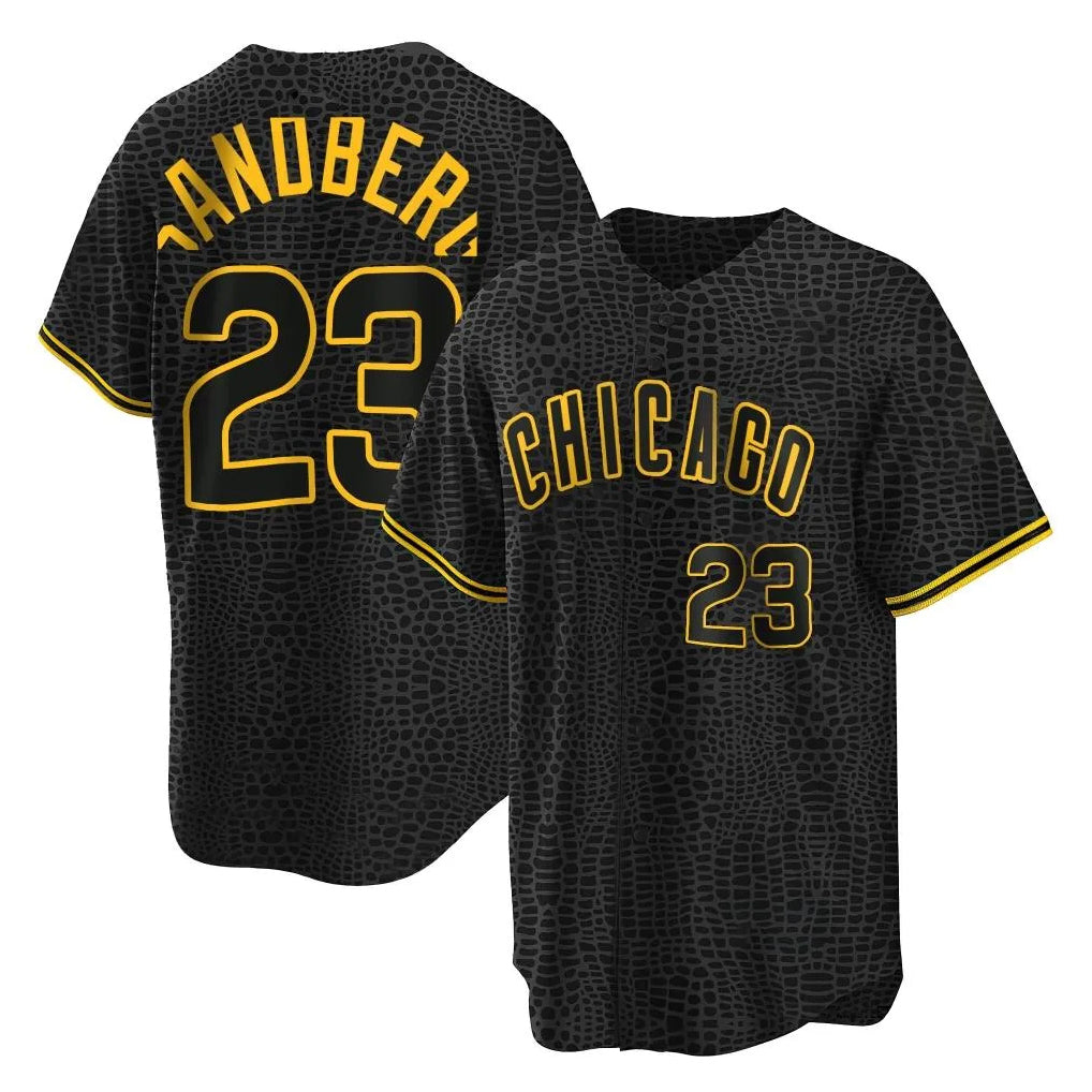 Fenge C.Cubs #23 Ryne Sandberg Player Black Snake Skin City Game Stitched Jerseys