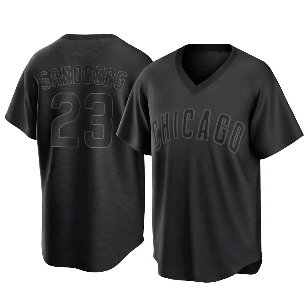 Fenge C.Cubs #23 Ryne Sandberg Player Black T-shirt Home Game Stitched Jerseys