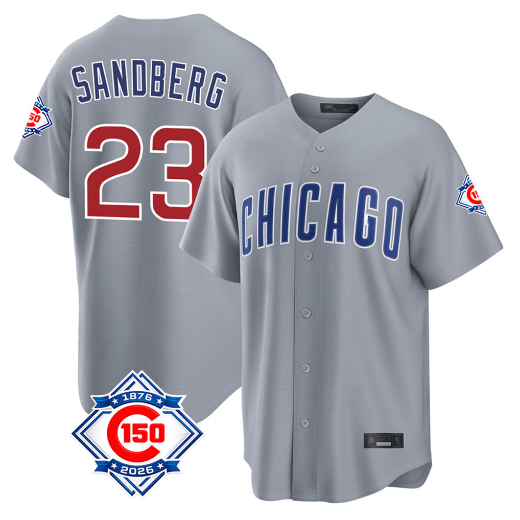 Fenge C.Cubs #23 Ryne Sandberg Player Gray 150th Anniversary Home Game Stitched Jerseys