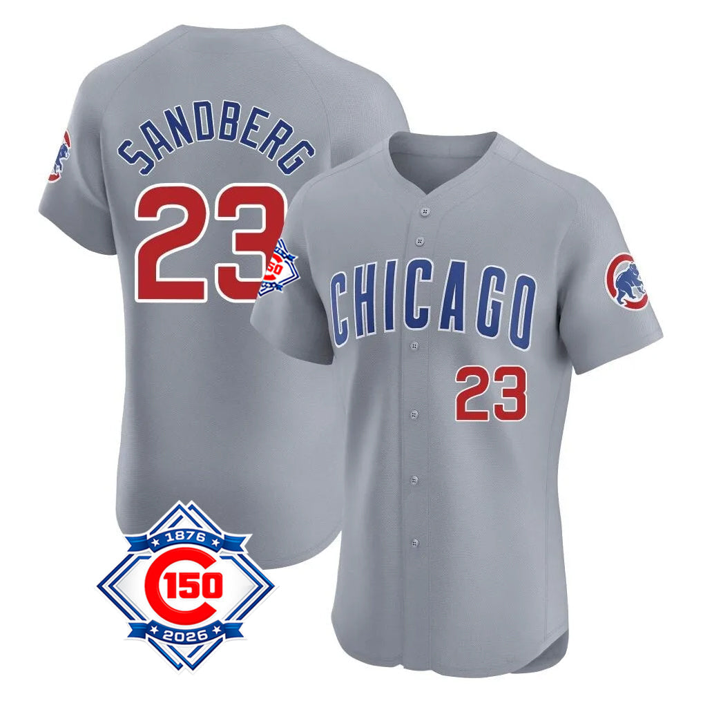 Fenge C.Cubs #23 Ryne Sandberg Player Gray Road 150th Anniversary Limited Elite Home Stitched Jerseys
