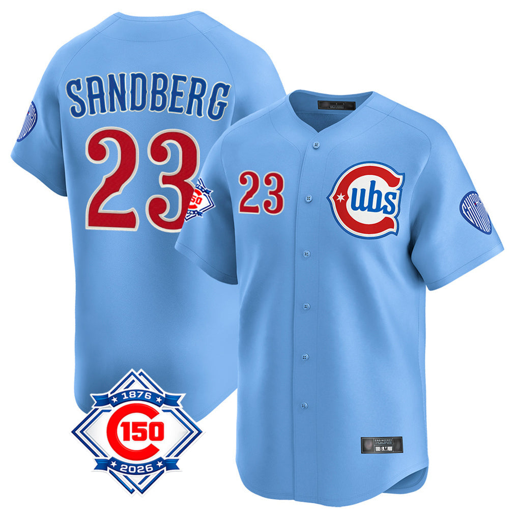 Fenge C.Cubs #23 Ryne Sandberg Player Light Blue 150th Anniversary Limited Home Stitched Jerseys