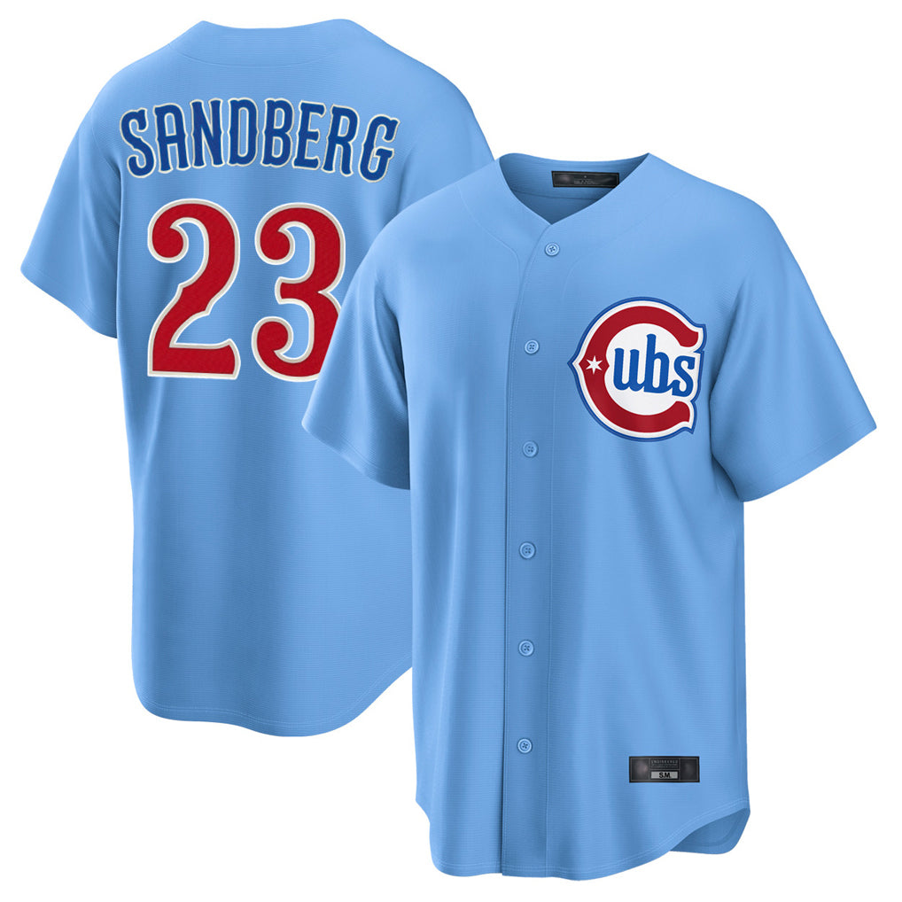 Fenge C.Cubs #23 Ryne Sandberg Player Light Blue Home Game Stitched Jerseys