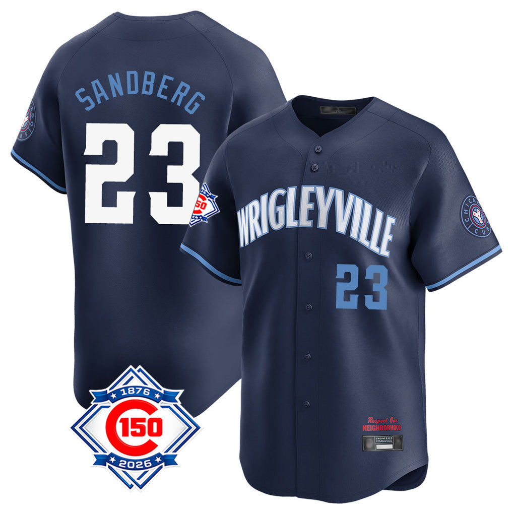 Fenge C.Cubs #23 Ryne Sandberg Player Navy City Connect 150th Anniversary Limited Home Stitched Jerseys