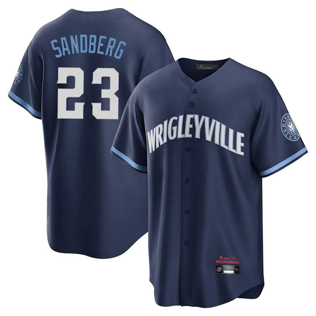 Fenge C.Cubs #23 Ryne Sandberg Player Navy City Connect Home Game Stitched Jerseys