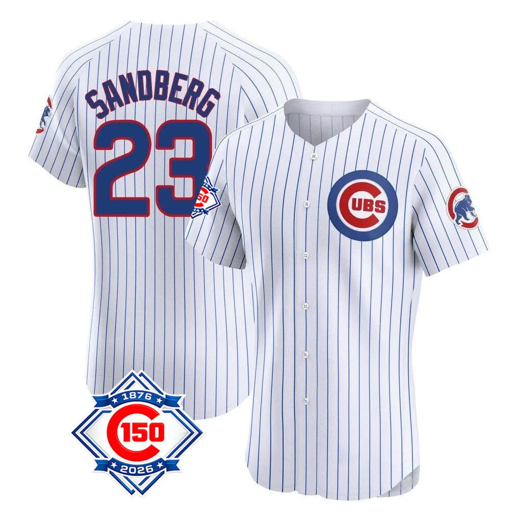 Fenge C.Cubs #23 Ryne Sandberg Player White 150th Anniversary Limited Elite Home Game Stitched Jerseys