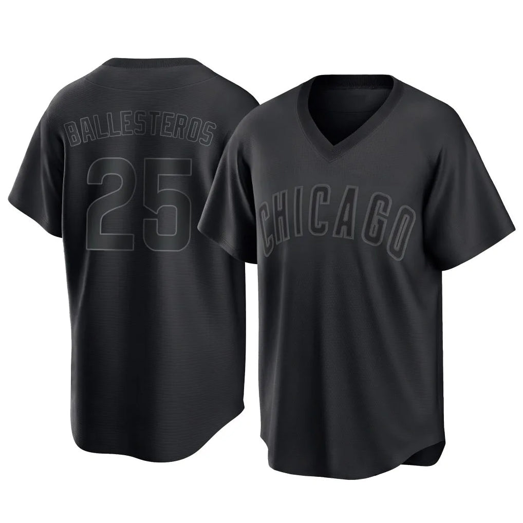 Fenge C.Cubs #25 Mois¡§|s Ballesteros Player Black T-shirt Home Game Stitched Jerseys
