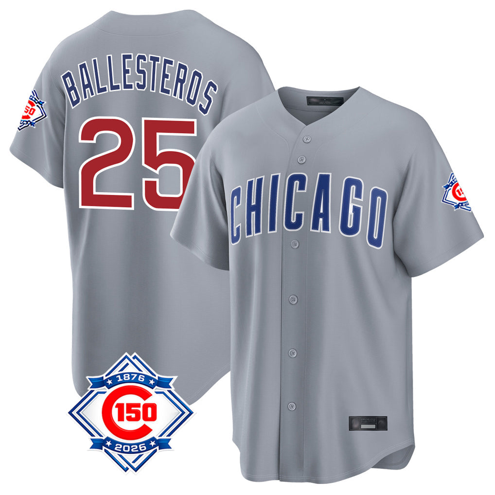 Fenge C.Cubs #25 Mois¡§|s Ballesteros Player Gray 150th Anniversary Home Game Stitched Jerseys